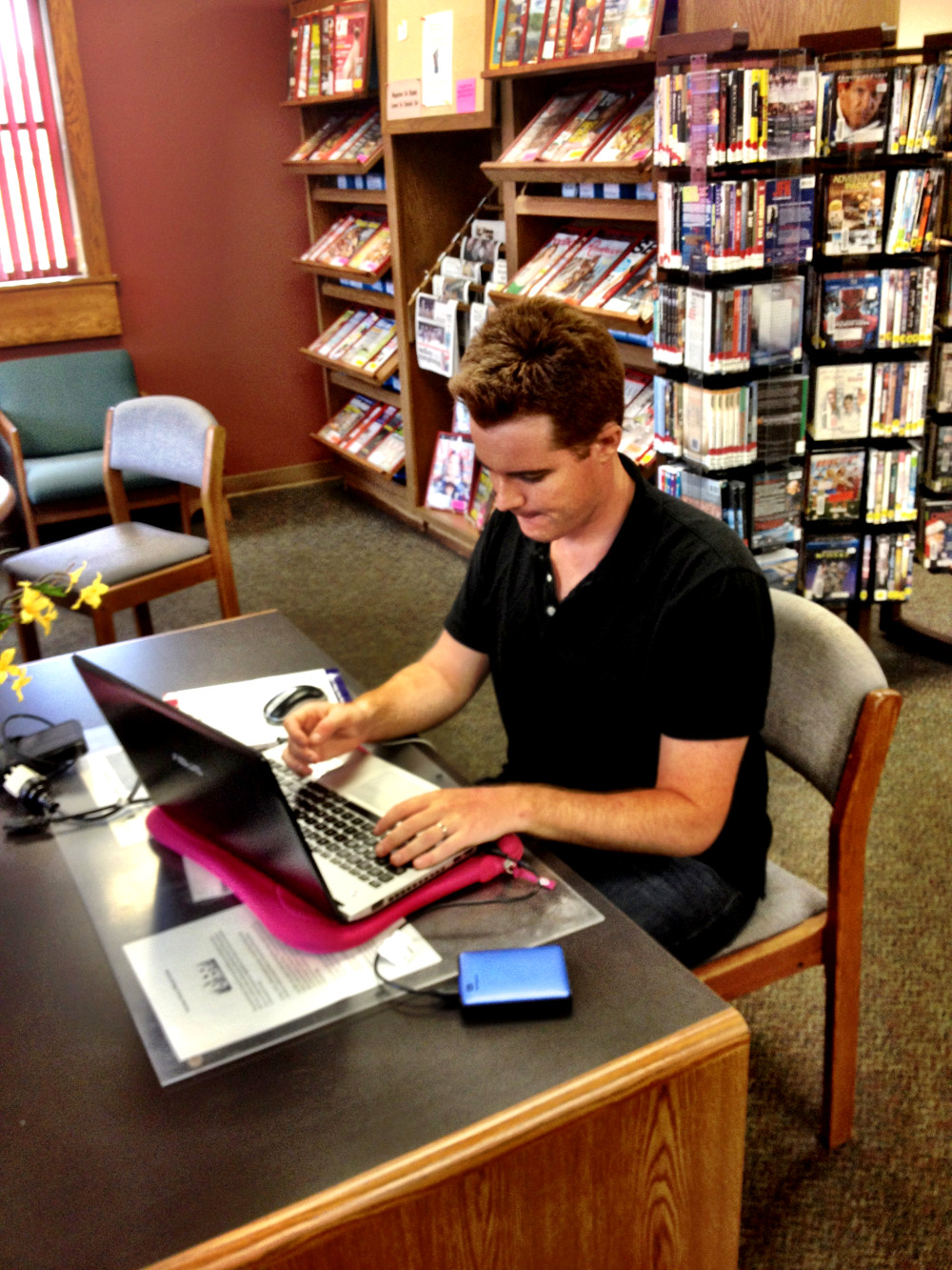 writing routine - David at the library