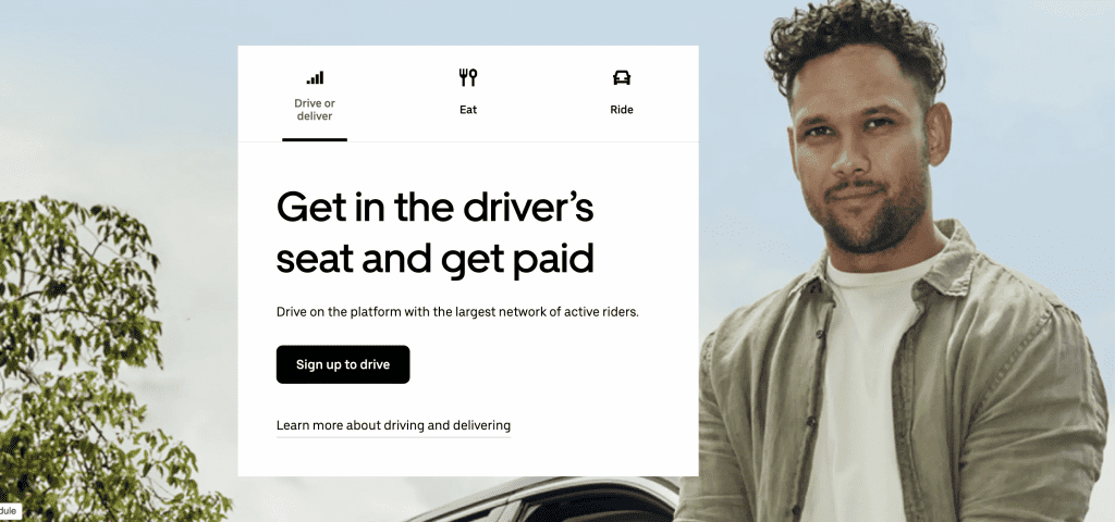 Uber homepage